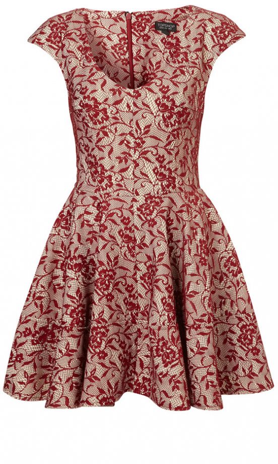 Topshop Bonded Red Lace Skater Dress, £60