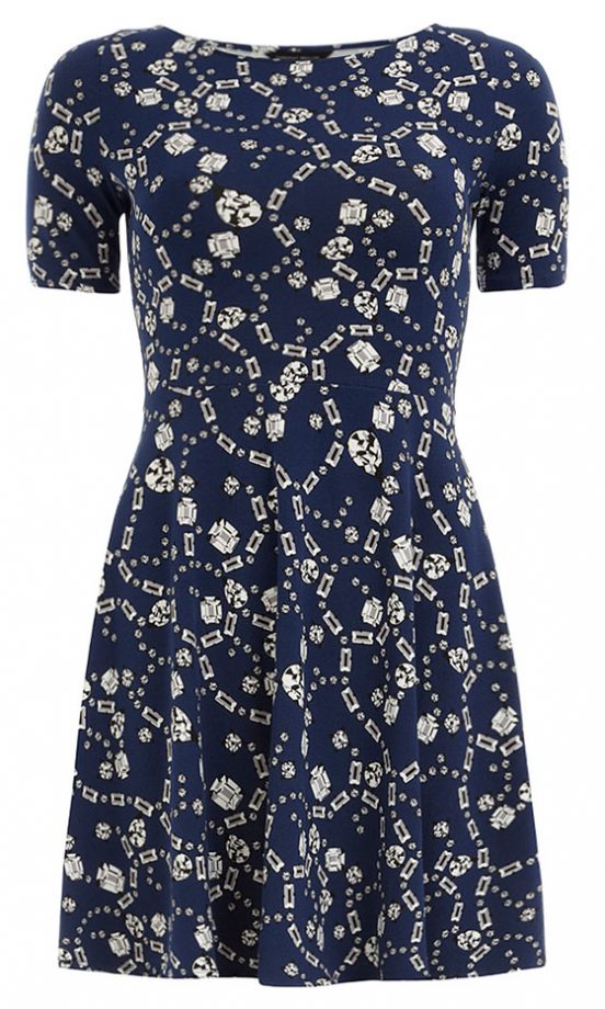 Dorothy Perkins Navy Jewel Print Flare Dress, £19.50