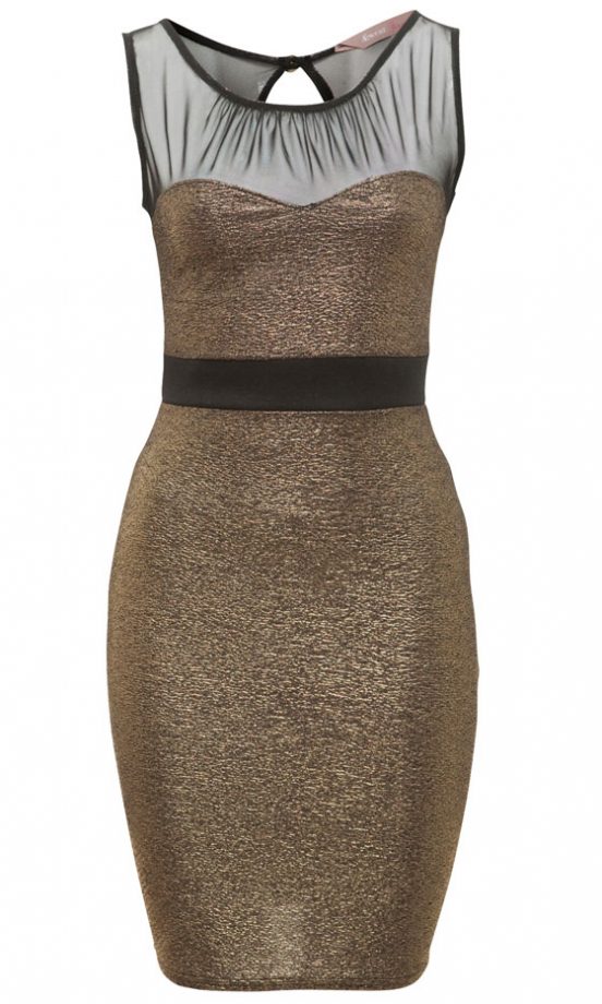 AWear Gold Mesh Panel Bodycon Dress, £35
