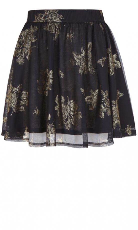 Primark AW12 Black Sheer Skirt With Gold Floral Print