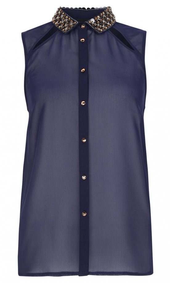 Primark AW12 Navy Sheer Blouse With Embellishment On The Collar