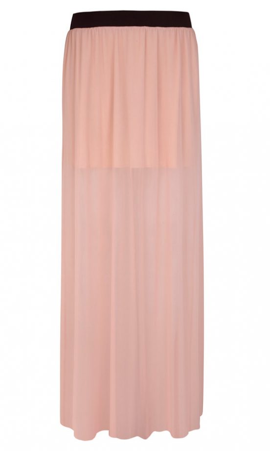 Primark AW12 Pink Blush Sheer Maxi Skirt With Black Waistband