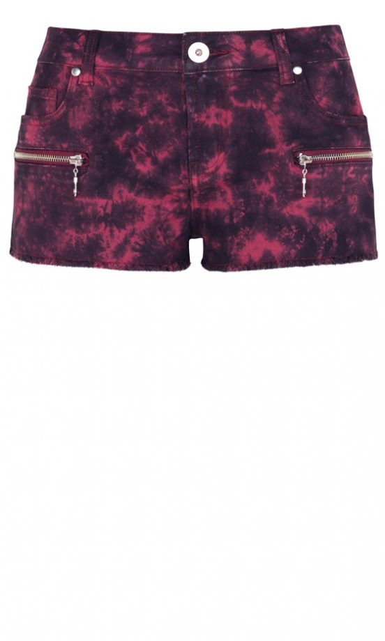 Pink Tie Dye Shorts With Silver Zips On The Front