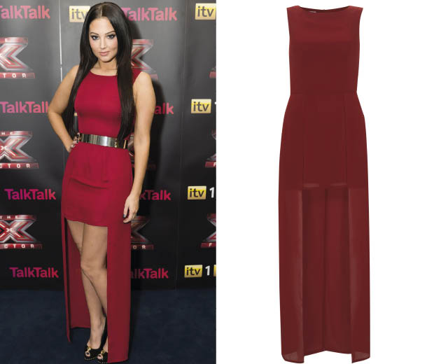 Shop Tulisa's gorgeous Bill+Mar red panelled maxi dress