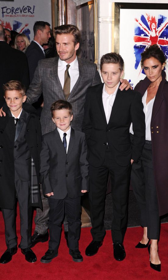 Victoria Beckham And David Beckham With Their Children At The Spice Girls Viva Forever Press Night, 2012