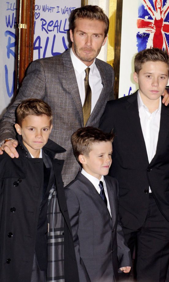 David Beckham, Brooklyn Beckham, Romeo Beckham And Cruz Beckham At The Spice Girls Viva Forever Press Night, 2012