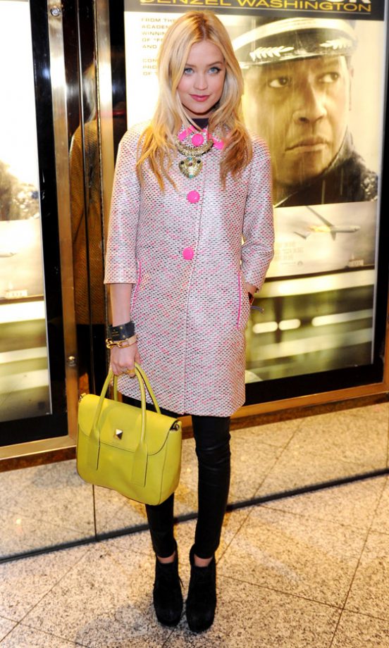 Laura Whitmore Wears Kate Spade New York SS13 Pierce Coat And New Bond Street Florence Bag At The London Film Premiere Of 'Flight', 2013