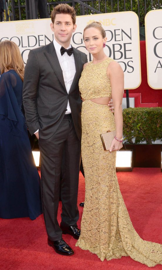 Emily Blunt In Michael Kors And John Krasinski At The Golden Globes 2013