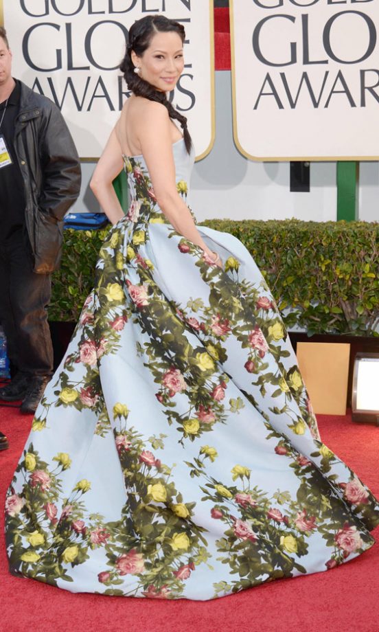 Lucy Liu In Carolina Herrera At The Golden Globes 2013