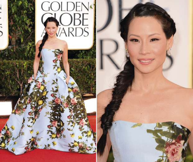 Lucy Liu wowed in a floral Carolina Herrera frock at the Golden Globes 2013