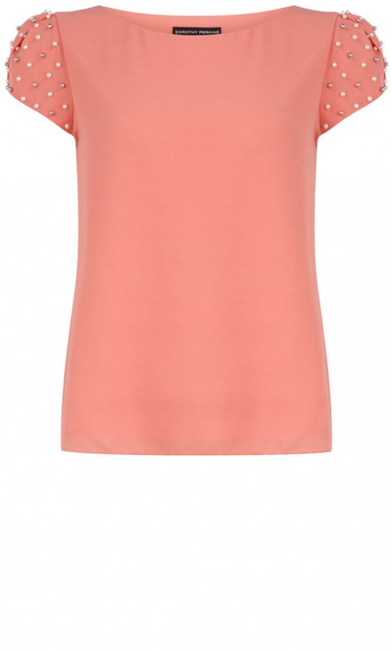 Dorothy Perkins Coral Beaded Sleeve Top, £26