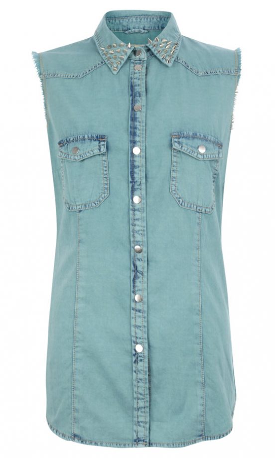 Primark SS13 Teal Acid Wash Stud Collar Shirt, £12