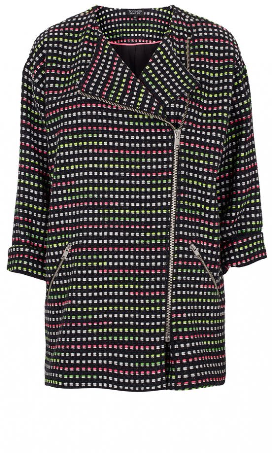 Topshop Fluro Boucle Zip Biker Coat, £85