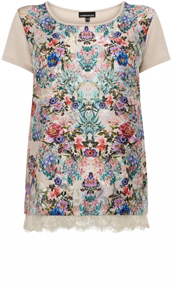 Warehouse Floral Lace Hem Top, £28