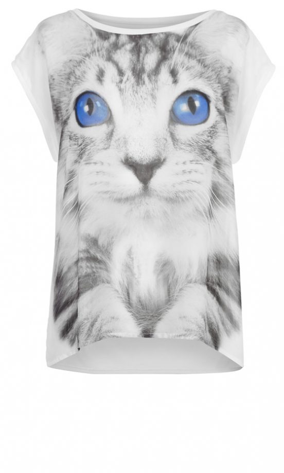 Primark SS13 White Sleeveless Tee With Cat Face