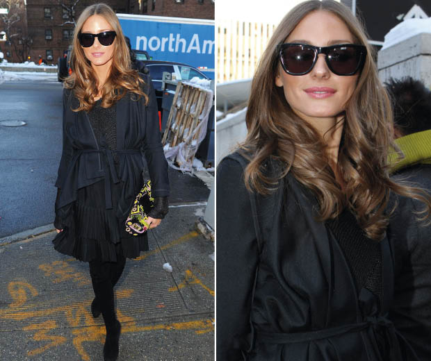 Olivia Palermo mixing navy and black at New York Fashion Week