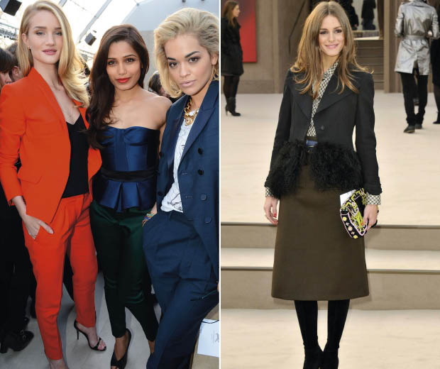 Rosie Huntington-Whiteley, Freida Pinto, Rita Ora and Olivia Palermo at Burberry during London Fashion Week