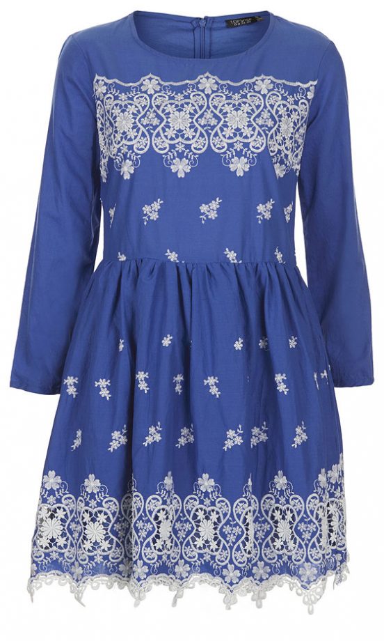 Topshop Cornflour Embroidered Hem Dress, £46