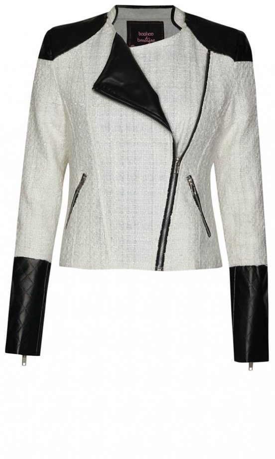 Boohoo Boutique Boucle Monochrome Biker Jacket, £40