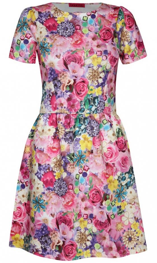 Boohoo Floral Diamante Skater Dress