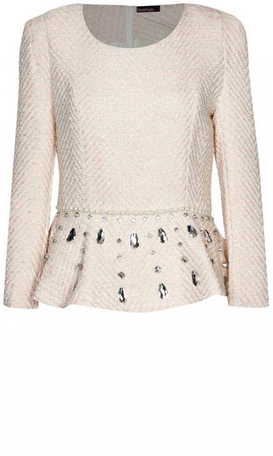 Boohoo Embellished Boucle Peplum Top, £25