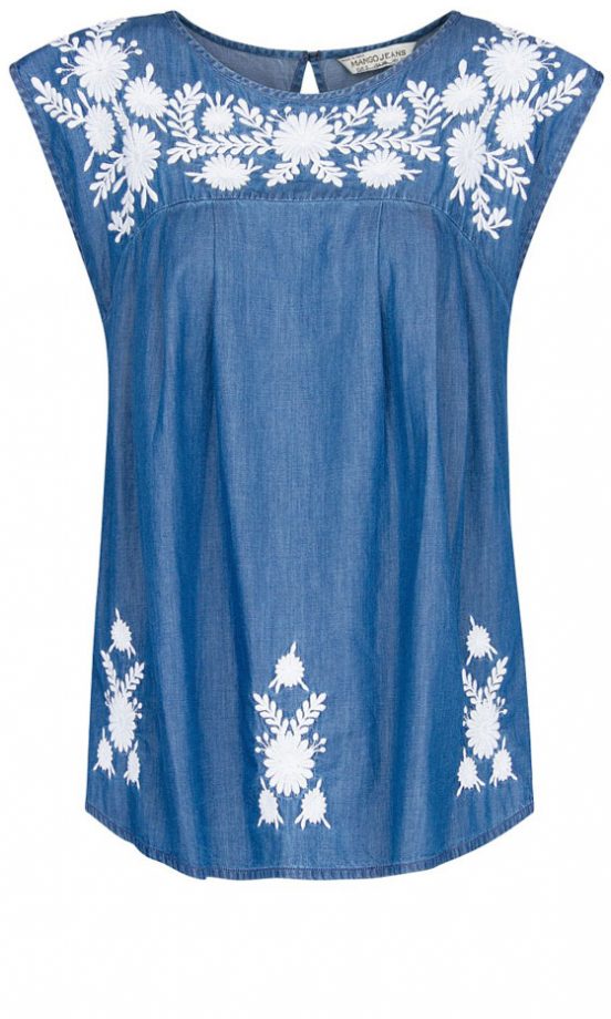 Mango Embroidered Denim Top