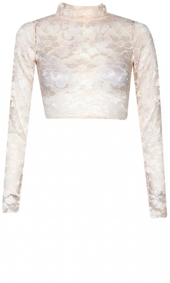 Boohoo Lace High Neck Crop Top