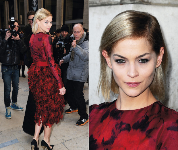 Leigh Lezark wearing a red 3D floral Giambattista Valli dress in Paris