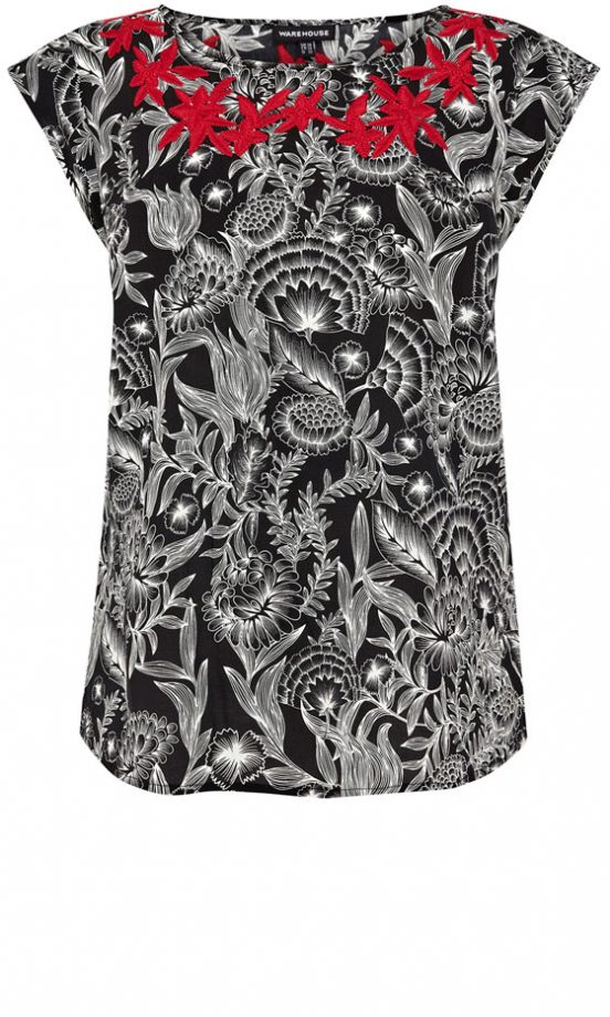 Warehouse Monochrome Top With Red Embellishments, £38
