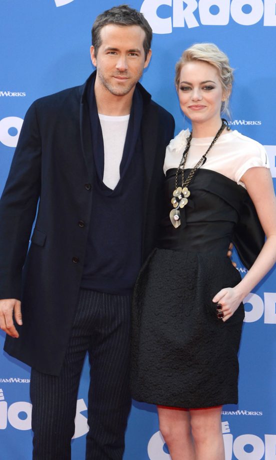 Emma Stone And Ryan Reynolds At The Film Premiere Of 'The Croods', 2013