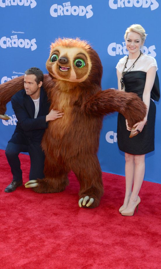 Emma Stone And Ryan Reynolds At The Film Premiere Of 'The Croods', 2013