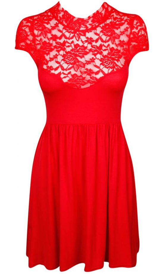 Fashion Union Red Lace Skater Dress, £22