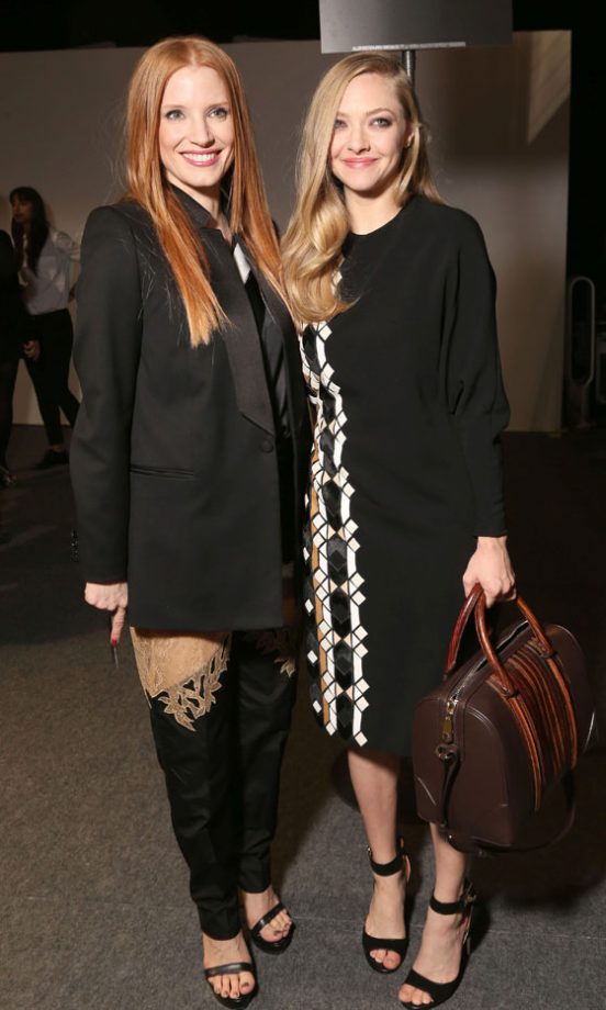 Amanda Seyfried And Jessica Chastain At The Givenchy AW13 Show At Paris Fashion Week, 2013