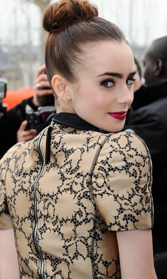 Lily Collins At The Louis Vuitton AW13 Show At Paris Fashion Week, 2013