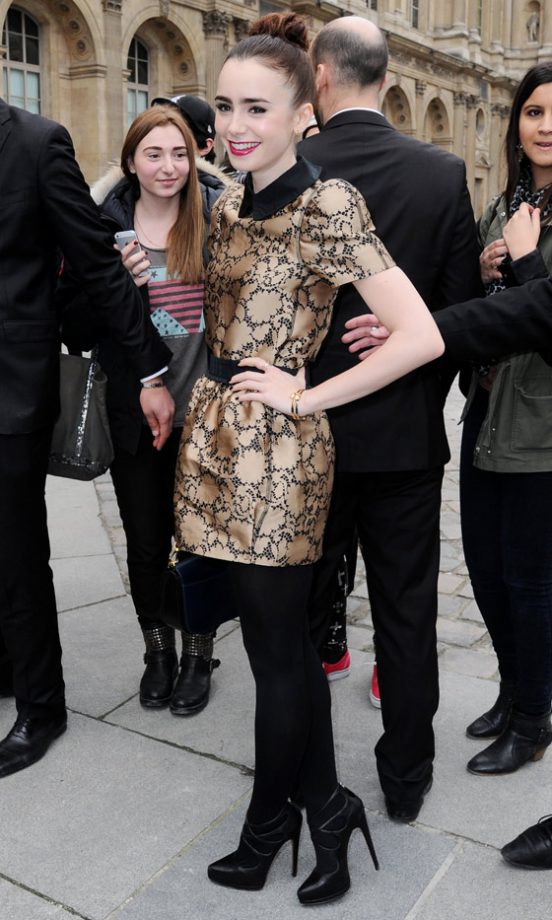 Lily Collins At The Louis Vuitton AW13 Show At Paris Fashion Week, 2013