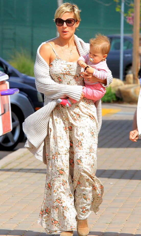 Elsa Patacky Heads Out In A Floral Maxi Dress With Her Baby Daughter, 2013