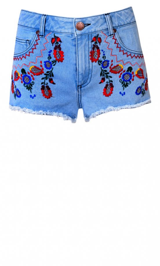 Miss Selfridge Embroidered Denim Shorts