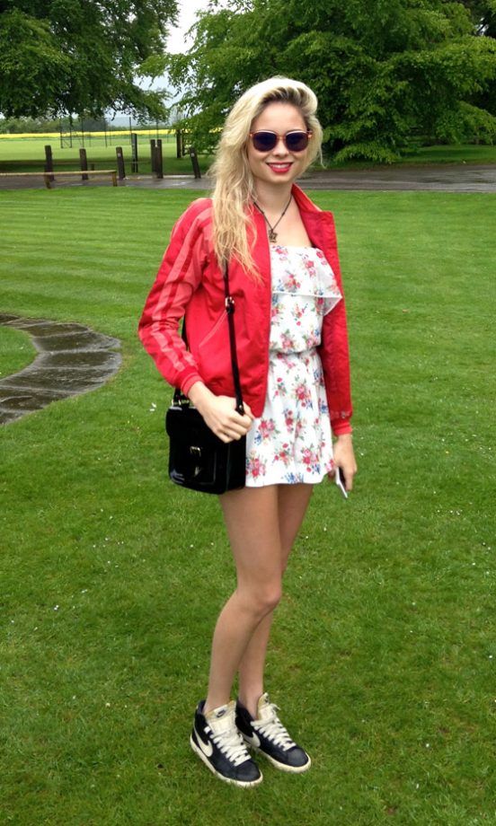 Nina Nesbitt Wears Lacoste LVE Bomber Jacket And Jelly Satchel At Babington House, 2013