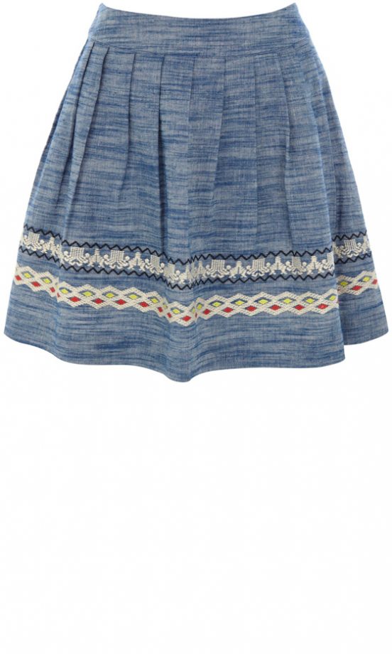 Warehouse Blue Embroidered Skater Skirt, £40