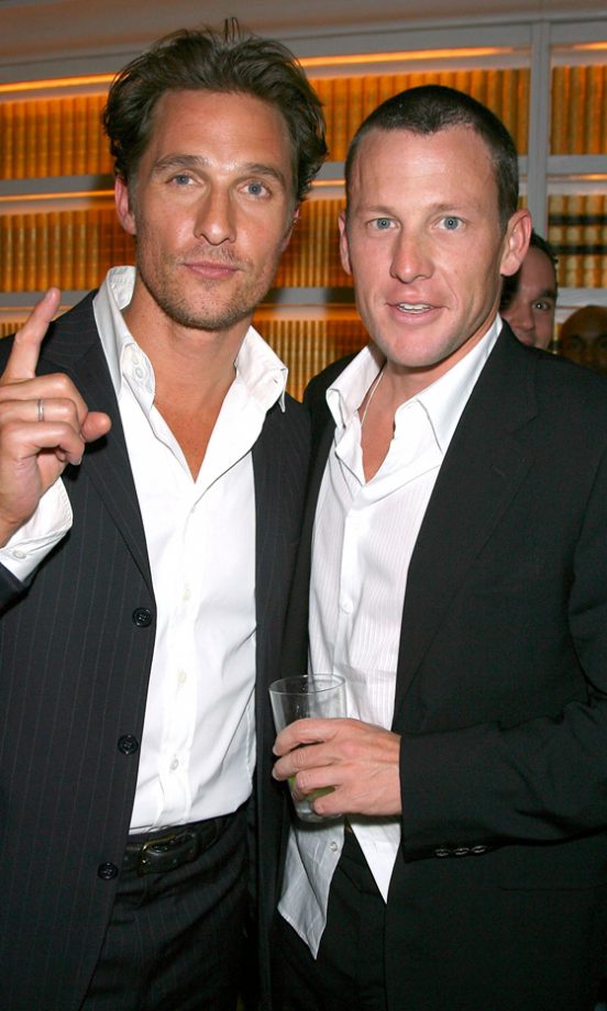 Matthew McConaughey And Cyclist Lance Armstrong Co-Ordinate Their Outfits And Even Their Eyes At The Failure To Launch Premiere In NYC. That's Commitment, 2006