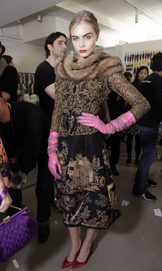 Cara Delevingne In Oscar De La Renta At Mercedes-Benz Fashion Week In New York, 2013