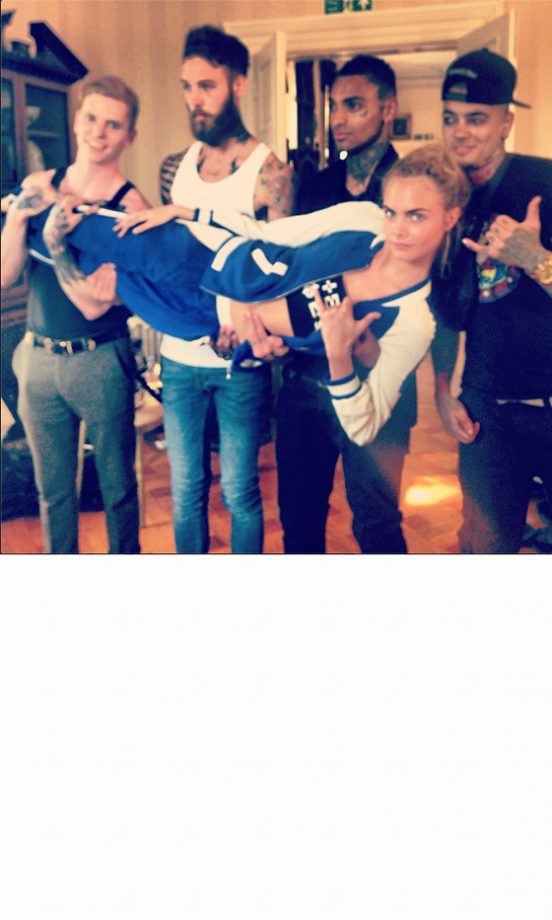 Cara Delevingne Gets A Lift From The Lads Backstage At A W Magazine Shoot, 2013