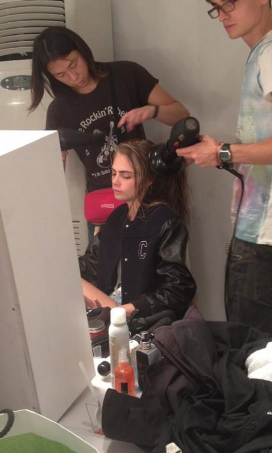 Cara Delevingne Backstage At The Burberry SS13 Show At London Fashion Week, 2012