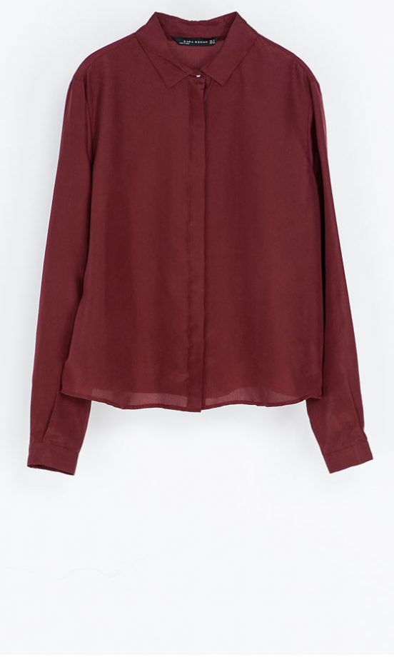 Zara AW13 Maroon Long Sleeve Sheer Shirt