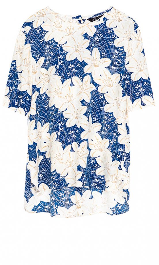 Zara AW13 Blue and White Flower Print Top
