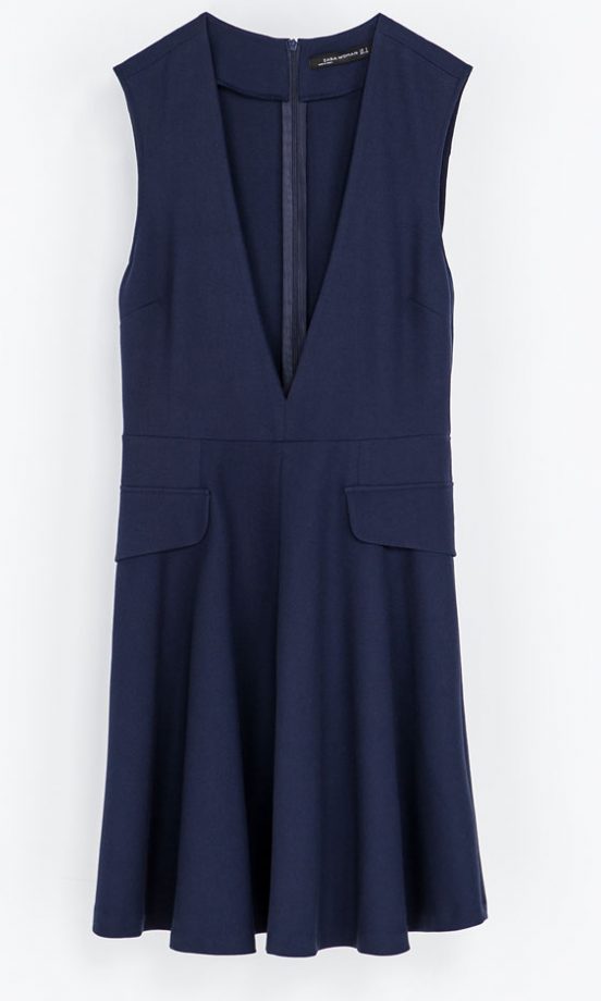 Zara AW13 Navy Low Cut Ruffle Dress