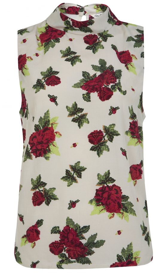 Miss Selfridge Sleeveless White and Red Rose Print Top