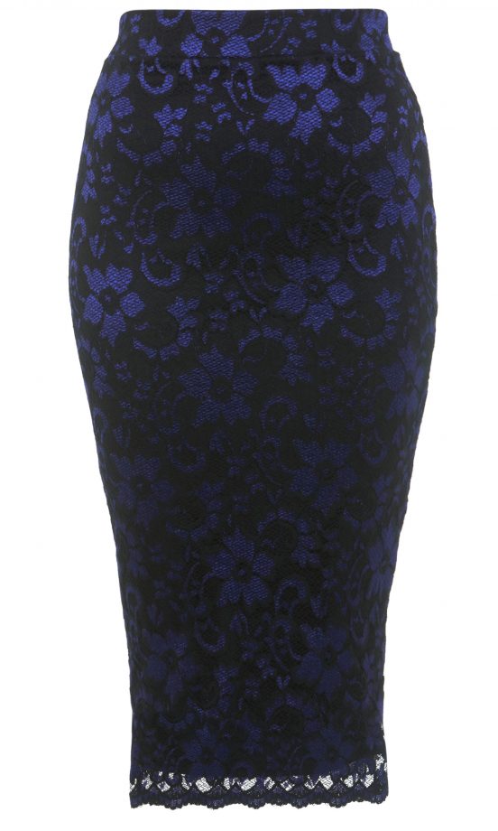 Miss Selfridge Blue And Black Flower Print Midi Skirt