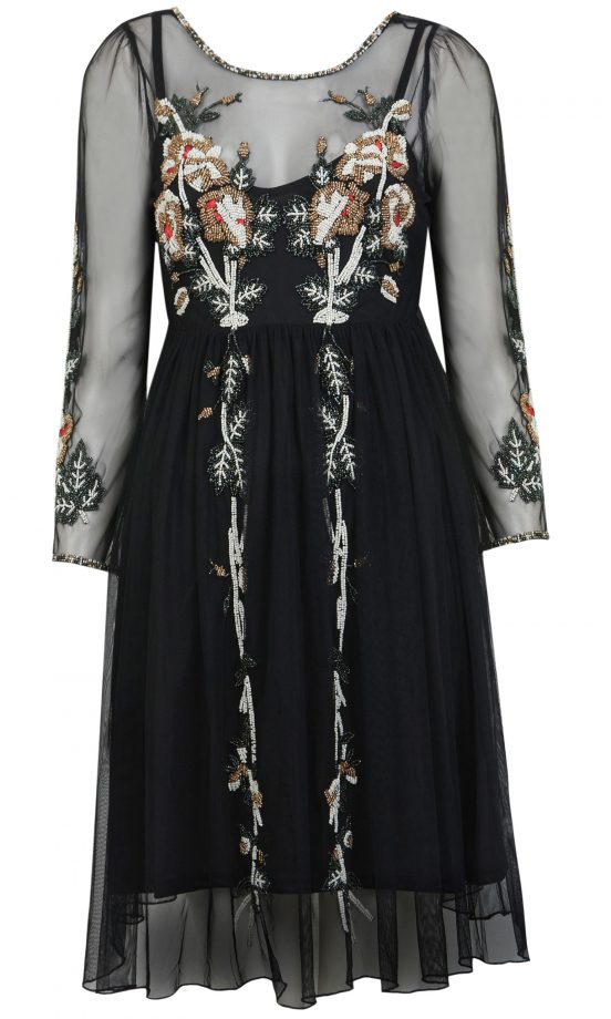 Miss Selfridge Black Mesh Dress With Embellished Detail