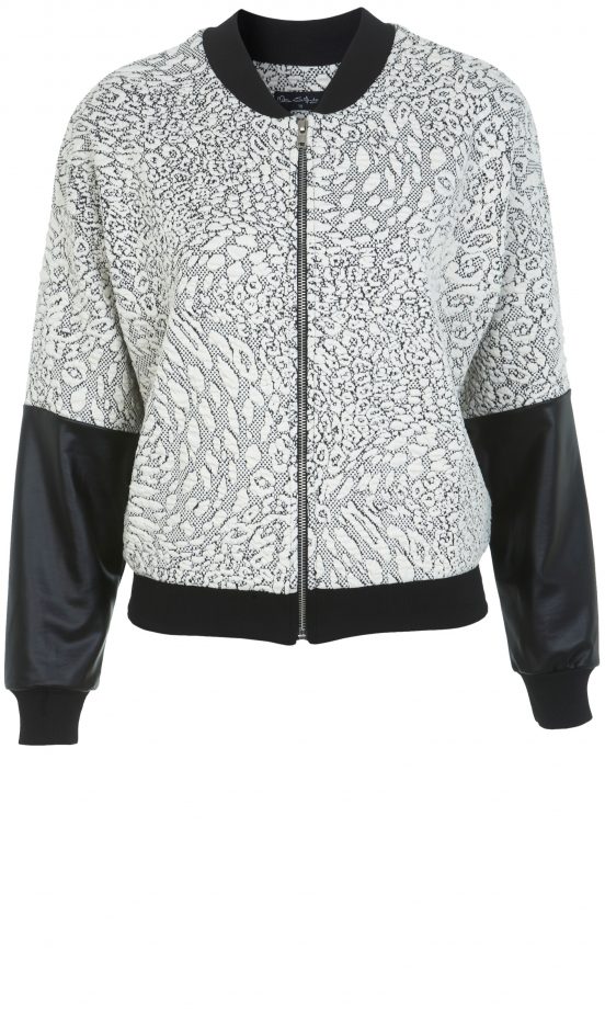 Miss Selfridge White Print Jacket With Leather Look Sleeves